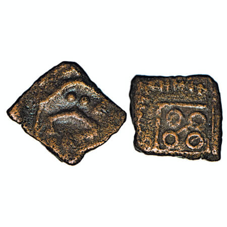 Post-Mauryan, Ujjaini Region, Copper Unit, 1.40g, 14.18x12.49mm, Obv: Female goddess seate