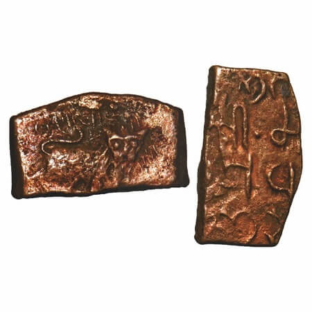 Lunawada, Copper ½ Paisa, 3.48g, Wakhat Singhji, (1942 VS), Lion to right with lunanawada