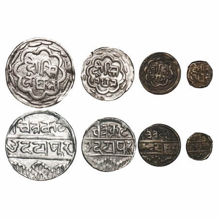 Mewar, Silver (4 coins), Rupee, ½, 1/4 & 1/16 (4 Coins), Swarupshahi, Fatteh Singh (VS 194