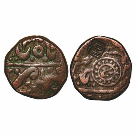 Ratlam, Copper Paisa, 11.31g, anonymous hammered coinage, sword on obverse, with counter m