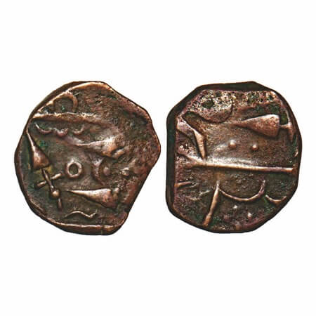 Sunth, Copper Paisa, 6.28g, Parmar Rulers, Rampur Mint, Obv: 3 Spear, Rev: spear without s