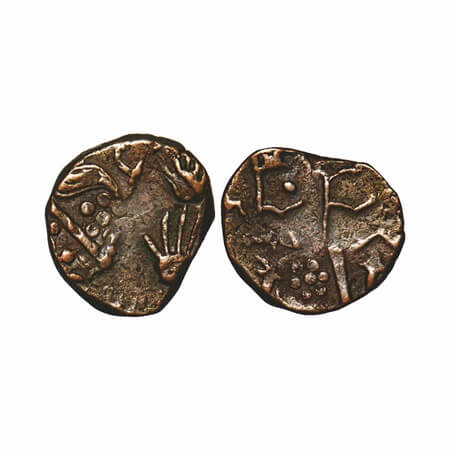 Sunth, Copper Paisa, 6.96g, Parmar Rulers, Rampur Mint, Obv: 2 Palm, & chamar type,, Rev: 