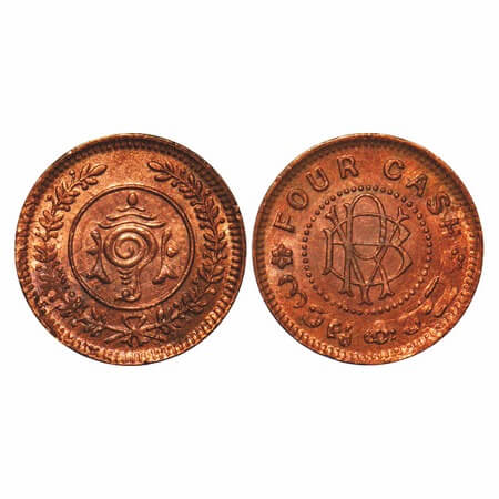 Travancore, Copper 4 Cash, 1.90g, Bala Rama Varma II (ME 1101-1126, 1924-1949 AD), ND type