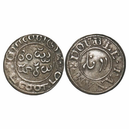 Madras Presidency, Silver Double Fanam, 1.81g, (1807 AD First Issue), Obv: 'Do Falam' in P