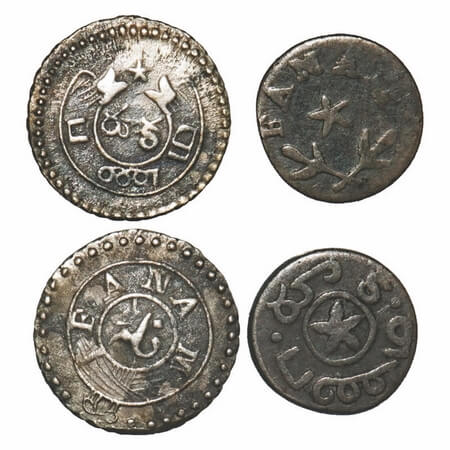 Madras Presdiency, Silver, 0.85, 0.84g (2 Coins), Fanam, (1807-1808 AD First Issue & 1808-
