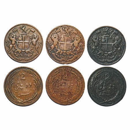 Madras Presidency, Copper Two Pice (3 Coins), 1825 AD, struck at Royal Mint, Obv: The Arms