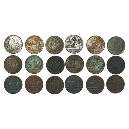 Madras Presidency, Copper XX/20 Cash (9 Coins), Struck at Soho Mint, light issue (normal h