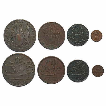 Madras Presidency, Copper (4 Coins), XX/20 cash 1808, X/10 cash 1808, V cash 1803, I cash 