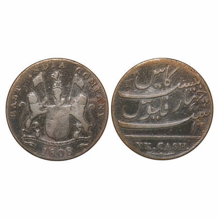 Madras Presidency, Copper XX/20 Cash, 8.98g (light Issue), Struck at Soho Mint, 1808/7 (8 