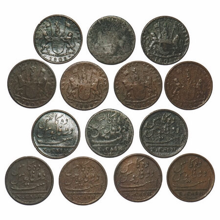 Madras Presidency, Copper X/10 Cash (7 Coins), Struck at Soho Mint, light issue (normal he