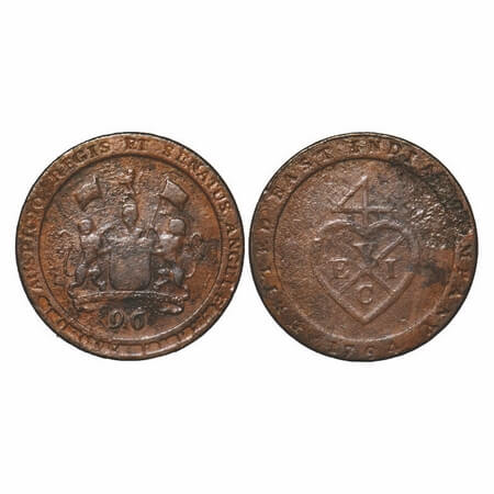 Madras Presidency, Copper ½ Dub / 1/96 of Rupee, 6.19g, (1794 -1797 AD Issue). 1794 AD. Ob