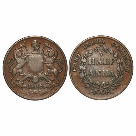 William IV, Copper, Half Anna, 1835, Madras Mint, Wreath with 20 Berries (10L + 10R), Flat