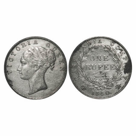 Victoria Queen, Silver, Rupee, 1840, CL, Calcutta Mint, A/I, English Head, With bud leaves