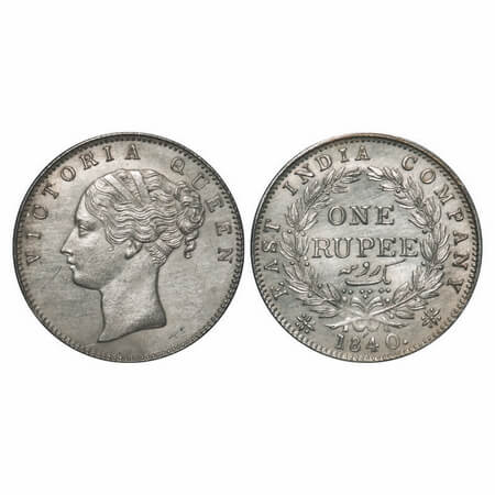 Victoria Queen, Silver, Rupee, 1840, CL, Calcutta Mint, A/I, English Head, With bud leaves