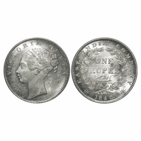 Victoria Queen, Silver, Rupee, 1840, CL, Calcutta Mint, C/VI, w/o 'M' incused, English Hea