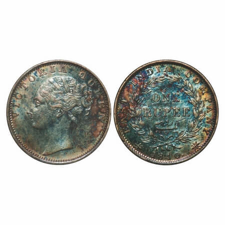 Victoria Queen, Silver, Rupee, 1840, CL, Calcutta Mint, C/VI, With 'M' incused, English He