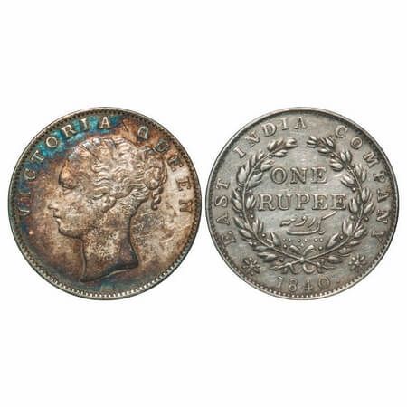 Victoria Queen, Silver, Rupee, 1840, CL, Madras Mint, A/IV, 'S' incused, English Head, Wit