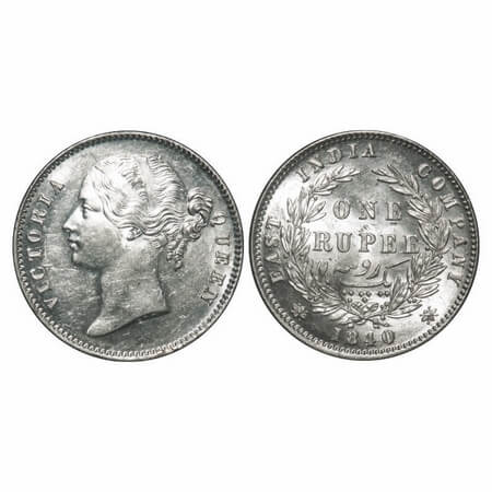 Victoria Queen, Silver, Rupee, 1840, DL, Calcutta Mint, W.W. raised, Wreath with 28 Berrie