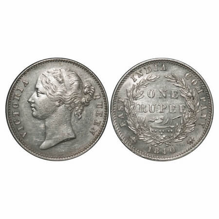 Victoria Queen, Silver, Rupee, 1840, DL, Calcutta Mint, W.W. raised, Wreath with 28 Berrie
