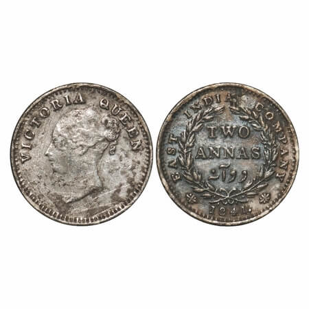 Victoria Queen, Silver, 2 Annas, 1841, CL, Madras Mint, A(a)/I, 'S' incused, Plain edge, W