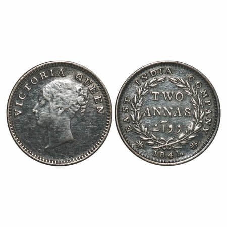 Victoria Queen, Silver, 2 Annas, 1841, CL, Madras Mint, A(a)/I, 'S' incused, Plain edge, W