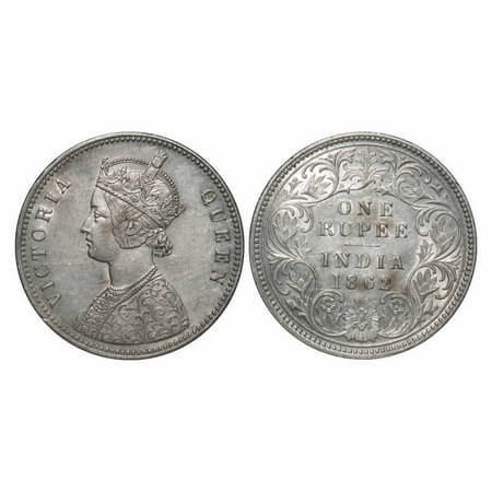 Victoria Queen, Silver, Rupee, 1862, Calcutta Mint, A/I, With initial 'J', Ghost on Rev, F
