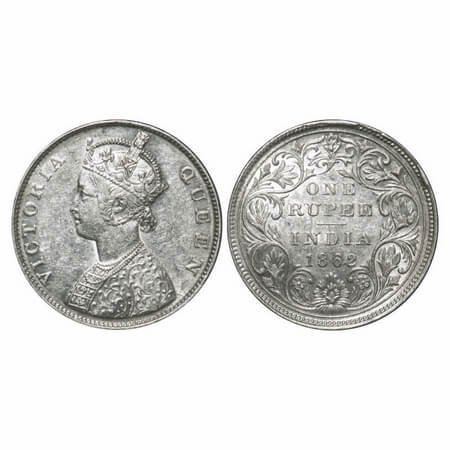 Victoria Queen, Silver, Rupee, 1862, Madras Mint, B/II/0/0, With enclosed frame effect and