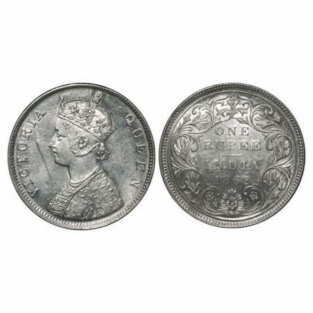 Victoria Queen, Silver, Rupee, 1862, Bombay Mint, B/II/2/0, Die crack on Obv, Crudish lege