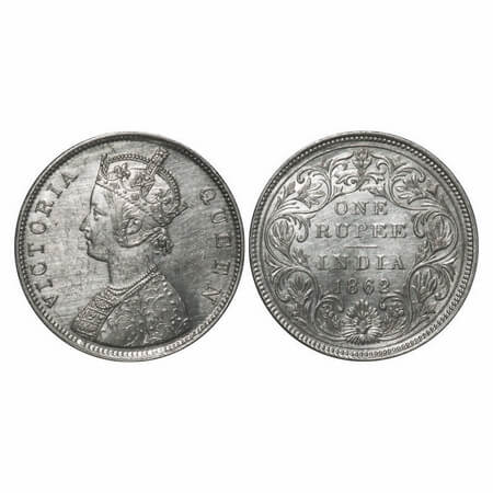 Victoria Queen, Silver, Rupee, 1862, Bombay Mint, B/II/2/0, Inclined 1, Extra metal deposi