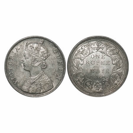 Victoria Queen, Silver, Rupee, 1862, Bombay Mint, B/II/2/0, Inclined 1. F. Prid 71. GK 287