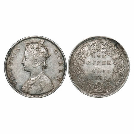 Victoria Queen, Silver, Rupee, 1862, Bombay Mint, B/II/4/0, Top Two dots re located giving