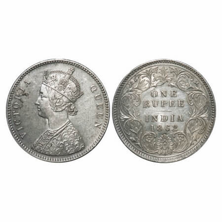 Victoria Queen, Silver, Rupee, 1862, Bombay Mint, A/I/0/4, w/o initial 'J', Flat 1. F. Pri