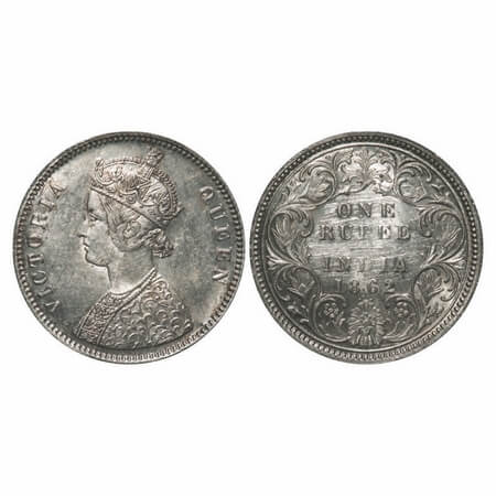 Victoria Queen, Silver, Rupee, 1862, Bombay Mint, A/I/0/4, w/o initial 'J', Flat 1. F. Pri
