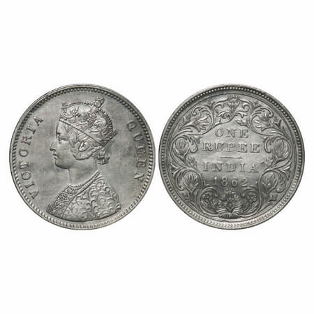 Victoria Queen, Silver, Rupee, 1862, Bombay Mint, A/II/0/4, w/o initial 'J', Inclined 1. F