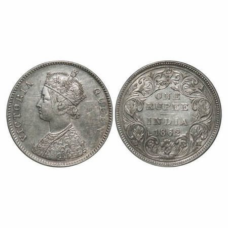 Victoria Queen, Silver, Rupee, 1862, Bombay Mint, A/II/0/4, w/o initial 'J', Mechanical di