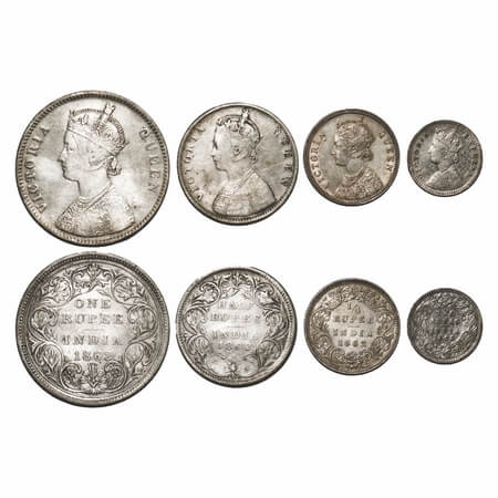 Victoria Queen & Empress, Silver, (4 coins), 1) Rupee, 1862, Bombay Mint, A/II/0/4, w/o in