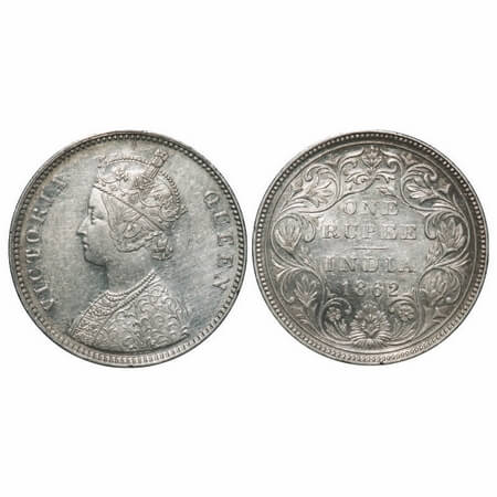 Victoria Queen, Silver, Rupee, 1862, Bombay Mint, A/II/0/6, With half bottom stroke of num