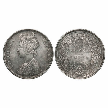Victoria Queen, Silver, Rupee, 1862, Bombay Mint, A/II/0/10, w/o initial 'J', Inclined 1, 