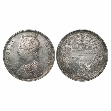 Victoria Queen, Silver, Rupee, 1862, Bombay Mint, A/II/0/10, w/o initial 'J', Inclined 1, 