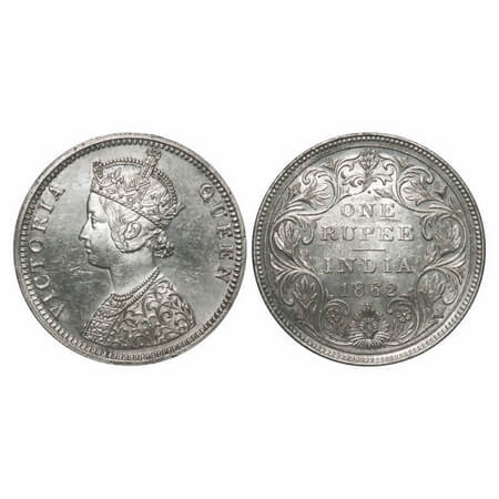 Victoria Queen, Silver, Rupee, 1862, Bombay Mint, C/II/1/2, w/o initial 'J', Re used of ea