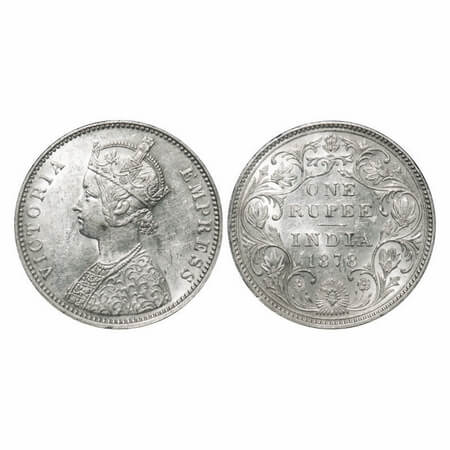 Victoria Empress, Silver, Rupee, 1878, Bombay Mint, A3/II(i), Dot, Inclined 1. F. Prid 151