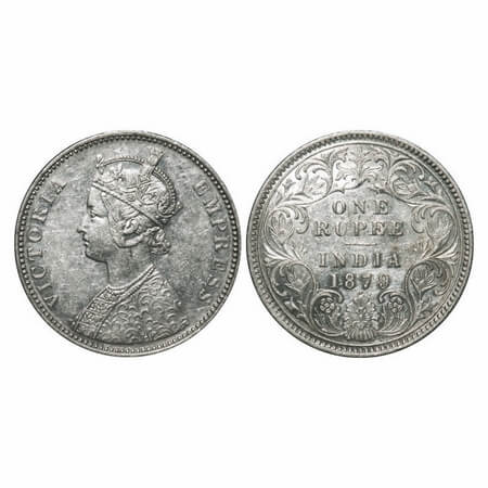 Victoria Empress, Silver, Rupee, 1879, Bombay Mint, A3/I, Dot, Ghost on Rev, Flat 1. F. Pr