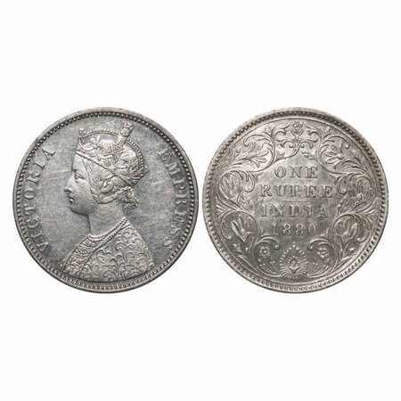 Victoria Empress, Silver, Rupee, 1880, Bombay Mint, A3/II(iv), Dot, Inclined 1. F. Prid Un