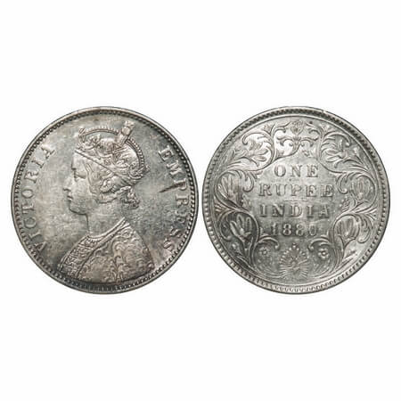 Victoria Empress, Silver, Rupee, 1880, Bombay Mint, A3/II(iv), Dot, Planchet flaw on Obv a