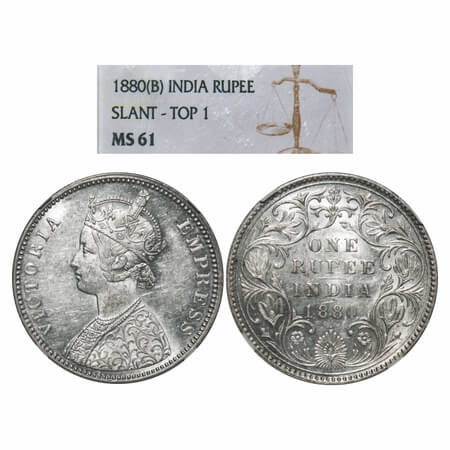 Victoria Empress, Silver, Rupee, 1880, Bombay Mint, A3/II(iv), Dot, Rev inverted, Inclined