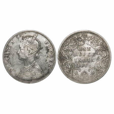 Victoria Empress, Silver, Rupee, 1881, Bombay Mint, A3/II(iv), Dot, Inclined 1. F. Prid 15