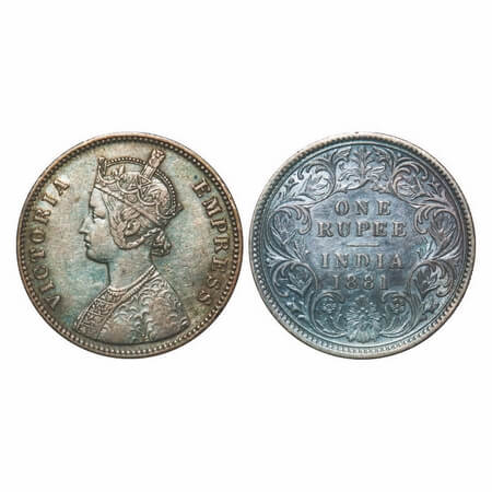 Victoria Empress, Silver, Rupee, 1881, Calcutta Mint, A1/I, 'C' incused, Flat 1. F. Prid 1
