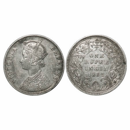 Victoria Empress, Silver, Rupee, 1882, Bombay Mint, A3/II(iv), Dot, Inclined 1. F. Prid 15