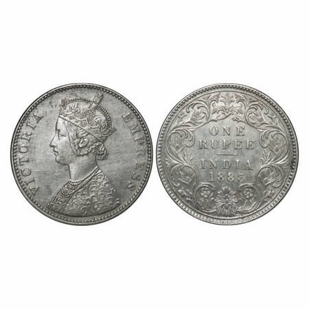 Victoria Empress, Silver, Rupee, 1883, Bombay Mint, A3/I, 'B' raised, Flat 1. F. Prid 164.
