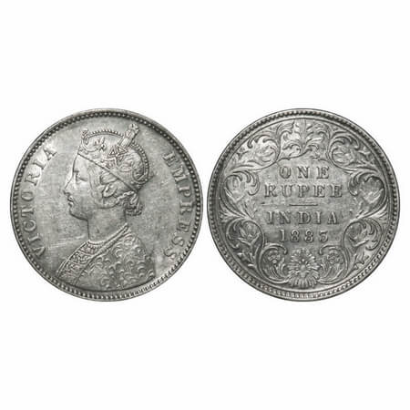 Victoria Empress, Silver, Rupee, 1883, Bombay Mint, A3/I, 'B' raised, The jabot has 3 & 3/